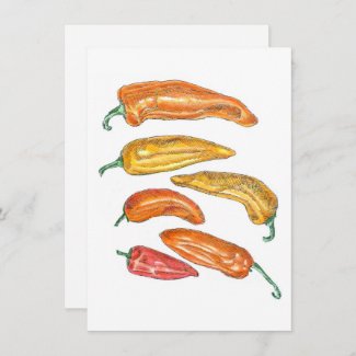 Flat invitation card printed with an illustration of sweet peppers on a white background