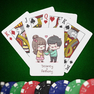Sweet Personalized Chibi-Style Dumpling Couple Poker Cards