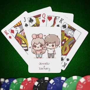 Sweet Personalized Chibi-Style Flirting Couple Poker Cards