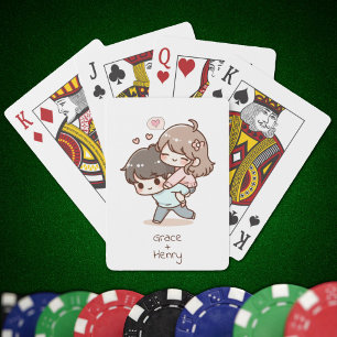 Sweet Personalized Chibi-Style Playful Couple Poker Cards