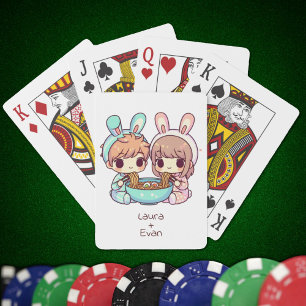 Sweet Personalized Chibi-Style Ramen Couple Poker Cards