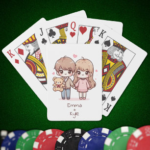 Sweet Personalized Chibi-Style Teddy Bear Couple  Poker Cards