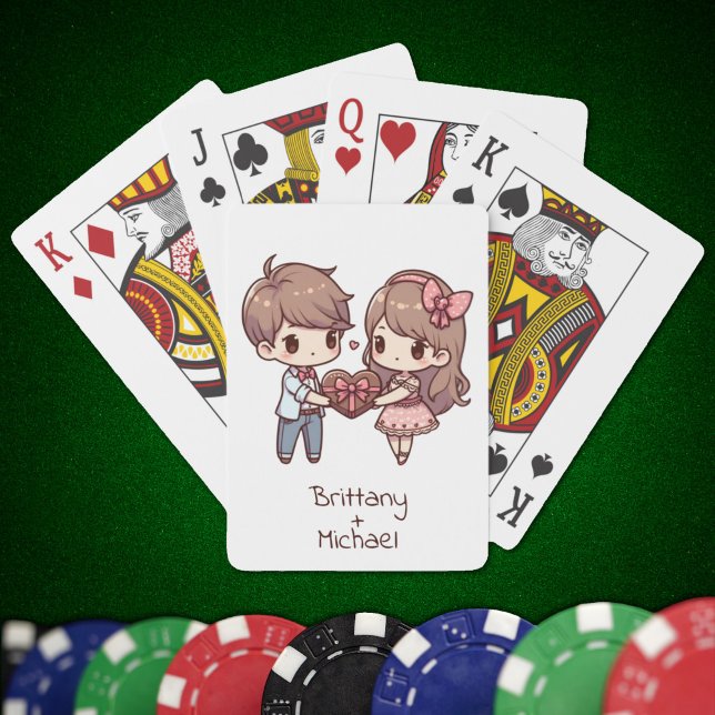 Sweet Personalized Chibi-Style Valentine Couple  Poker Cards (Personalized Chibi-Style Valentine Couple)