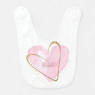 Sweet Personalized Name Pink Heart Baby Bib
