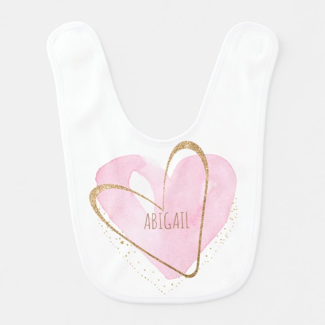Sweet Personalized Name Pink Heart  Baby Bib (Front)