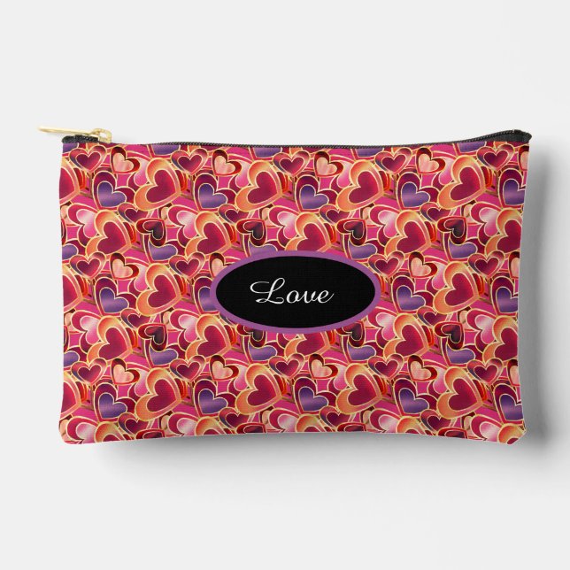 Sweet Personalized Popping Hearts Foil Accessory Pouch (Front)