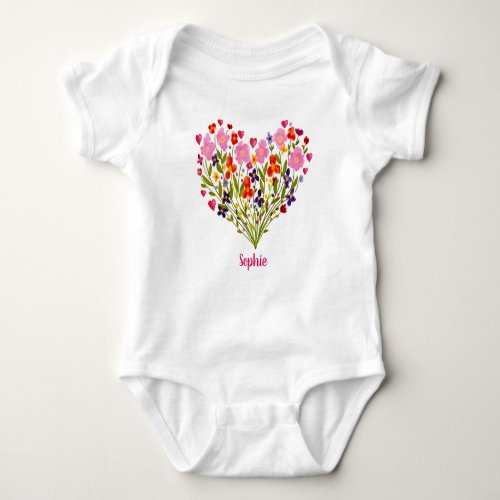 Sweet Personalized Watercolor Flower Heart Baby Bodysuit