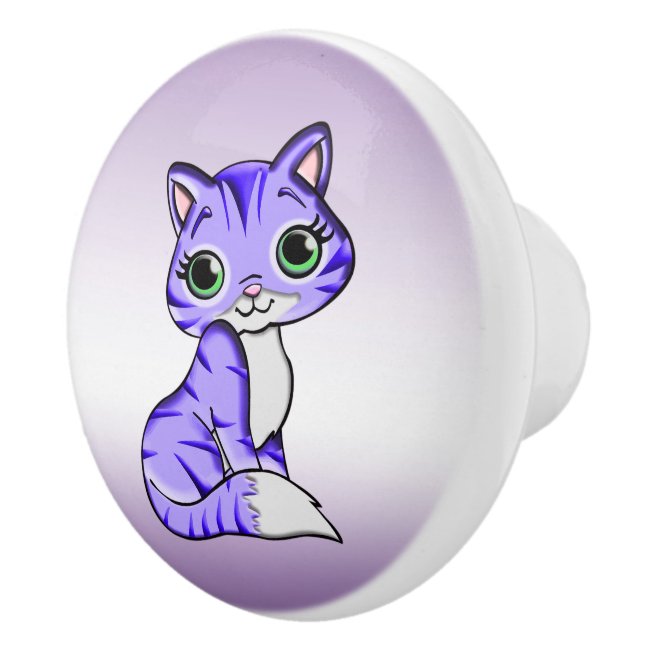 Sweet Pet Kitty Cat Purple Ceramic Knob