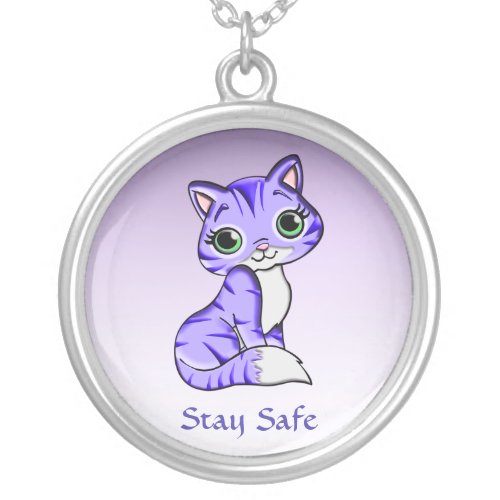 Sweet Pet Kitty Cat Reminds Us Stay Safe Necklace