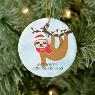 Sweet Photo Sloth Baby's First Christmas Ornament