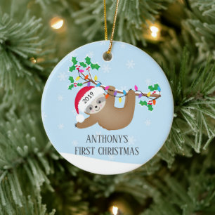 Sweet Photo Sloth Baby's First Christmas Ornament