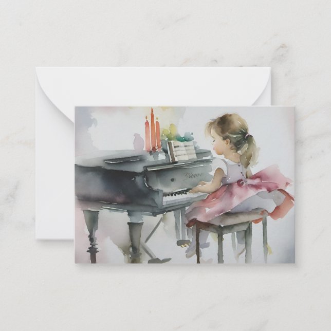 Sweet Pianist Little Girl Playing Piano Note Card (Front)