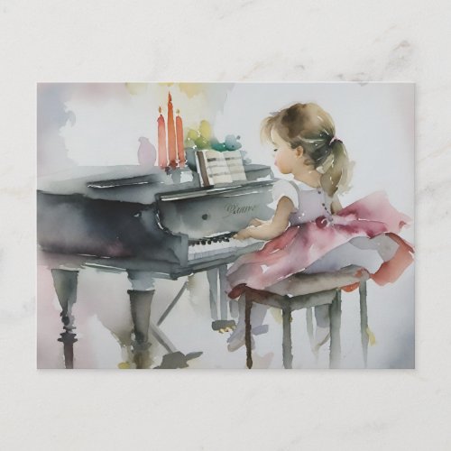 Sweet Pianist Little Girl Playing Piano Postcard