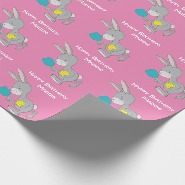 Sweet pickleball bunnies with custom name wrapping paper (Corner)