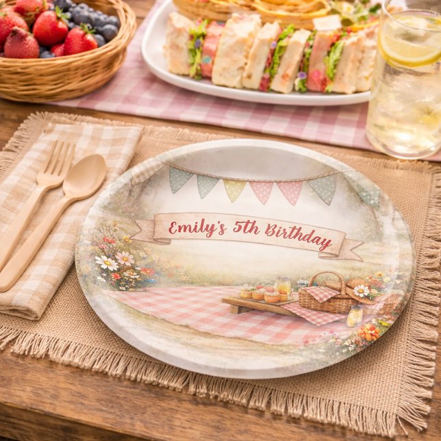 Sweet Picnic Outdoor Boho Birthday Party Paper Plates (Creator Uploaded)