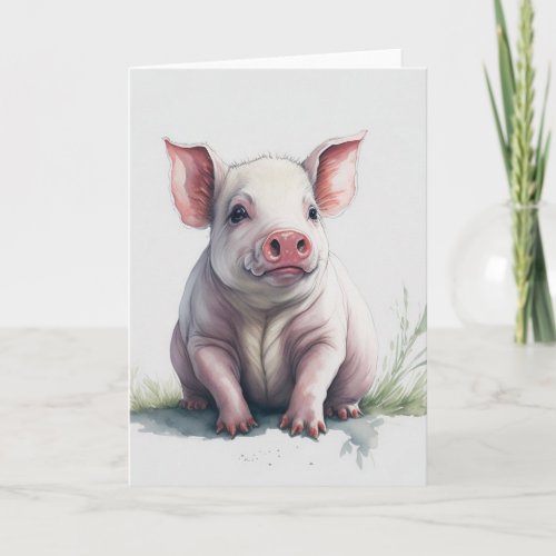 Sweet Pig Wandering in the Grass Blank Greeting  Card