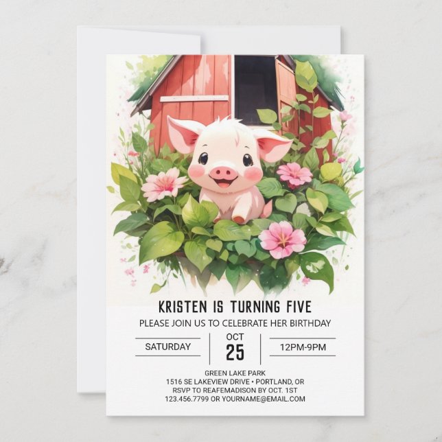 Sweet Piglet's Boho Girl Birthday Invitation (Front)