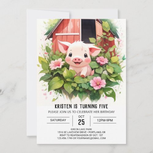 Sweet Piglets Boho Girl Birthday Invitation