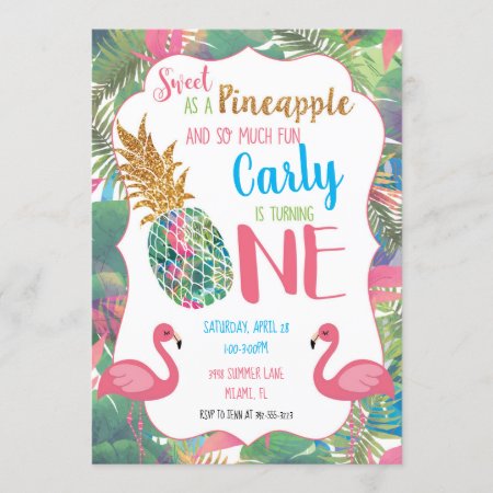 Sweet Pineapple First Birthday Invitation