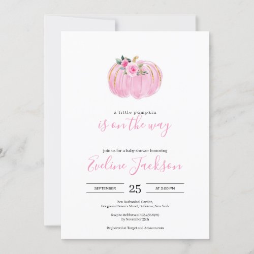 Sweet pink a little pumpkin as in the way baby invitation