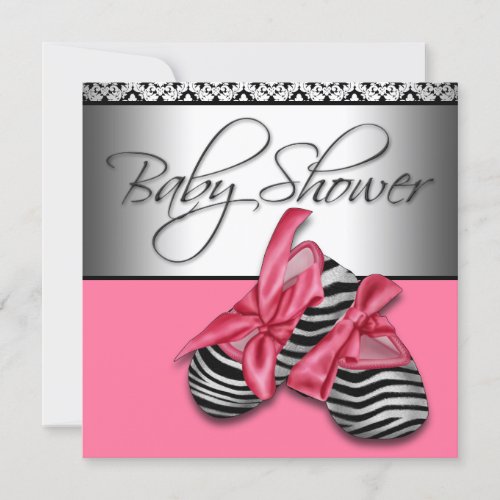 Pink Black Baby Shower Invitations