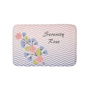 Sweet Pink and Blue Chevron Floral With Name Bathroom Mat