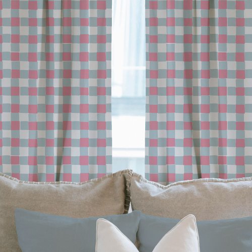 Sweet Pink and Blue Hand_Drawn Checkered Plaid  Sheer Curtains