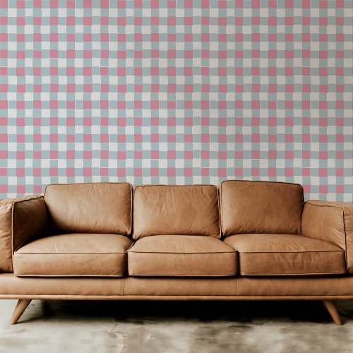 Sweet Pink and Blue Hand_Drawn Checkered Plaid Wallpaper