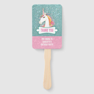 Sweet Pink and Blue Unicorn Birthday Party Hand Fan