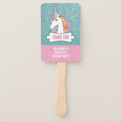 Sweet Pink and Blue Unicorn Birthday Party Hand Fan