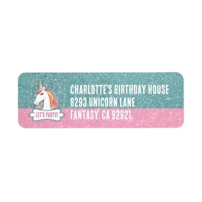 Sweet Pink and Blue Unicorn Birthday Party Label (Front)