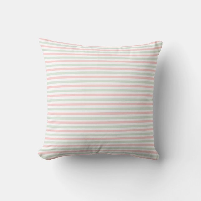 Sweet Pink and Fresh Mint Striped Throw Pillow (Front)