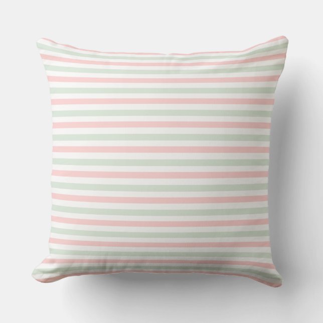 Sweet Pink and Fresh Mint Striped Throw Pillow (Front)