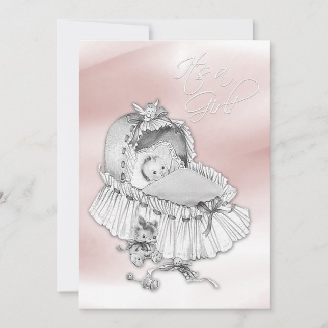 Sweet Pink and Gray Baby Girl Shower Invitation (Front)