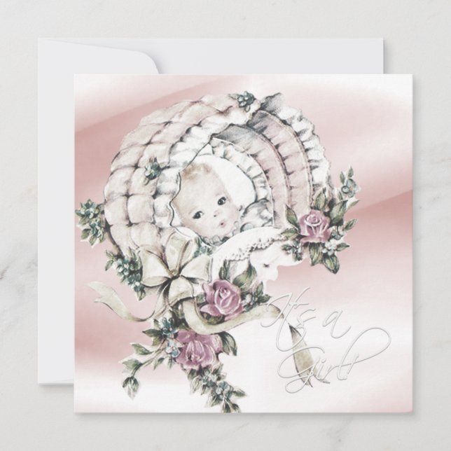 Sweet Pink and Gray Baby Girl Shower Invitation (Front)