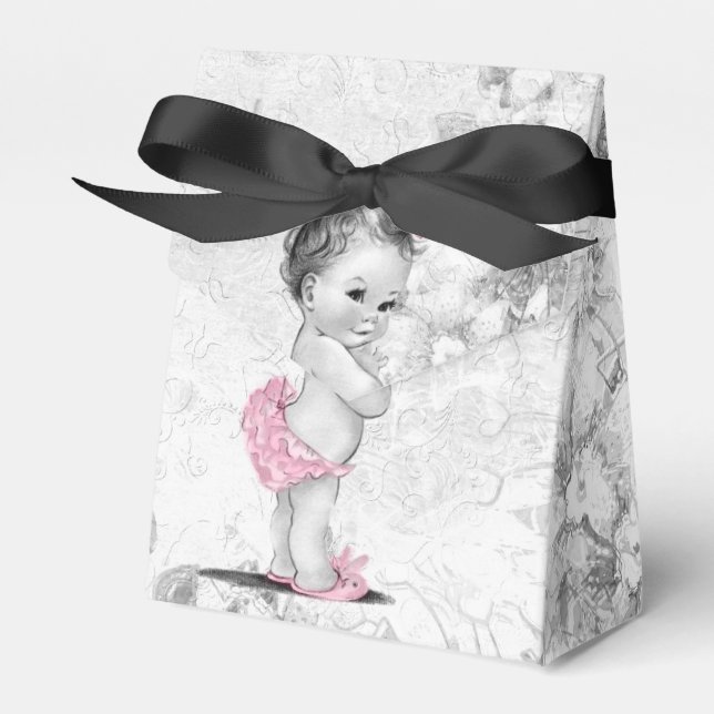 Sweet Pink and Gray Baby Shower Favor Boxes (Front Side)