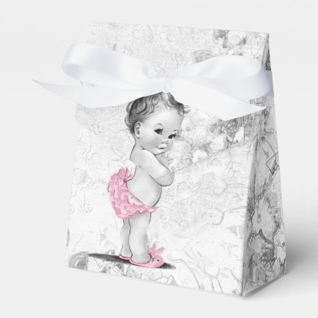 Sweet Pink and Gray Baby Shower Favor Boxes (Front Side)