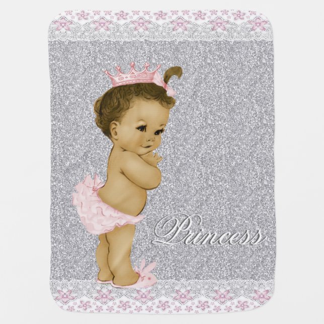 Sweet Pink and Gray Baby Swaddle Blanket (Front)