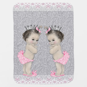 Sweet Pink and Gray Twin Girl Baby Stroller Blanket