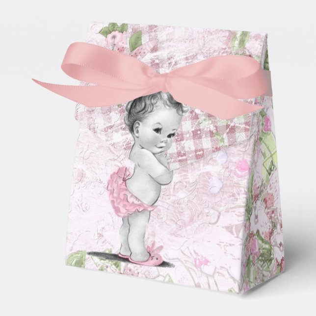 Sweet Pink and Green Baby Shower Favor Boxes (Front Side)