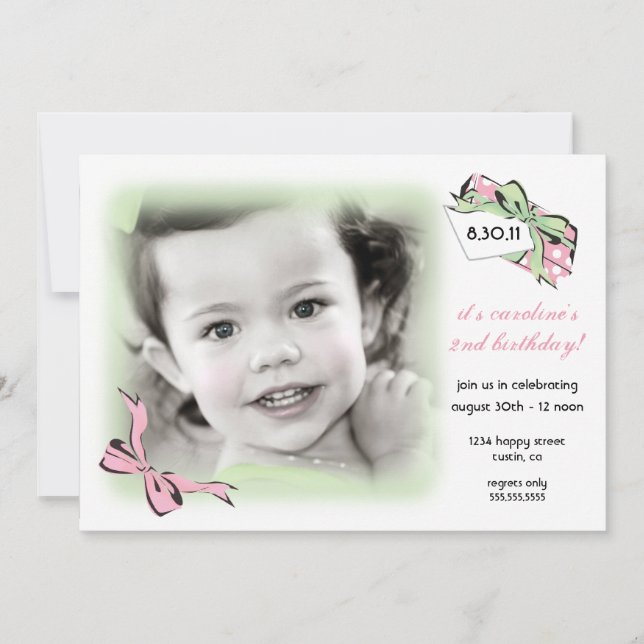 Sweet Pink and Green Birthday Invitation (Front)