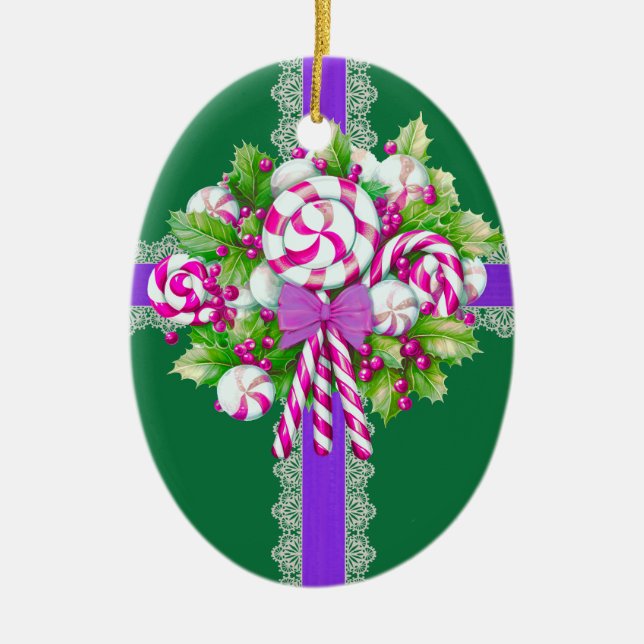 Sweet Pink and Purple  Ceramic Ornament (Front)