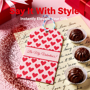 Sweet Pink and Red Heart Pattern Be My Valentine Gift Tags