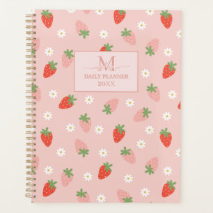 Sweet Pink and Red Strawberries Monogram Daily Planner