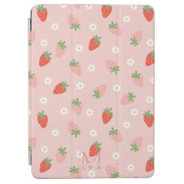 Sweet Pink and Red Strawberries Monogram iPad Air Cover