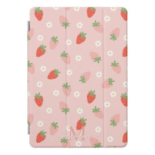 Sweet Pink and Red Strawberries Monogram iPad Pro Cover