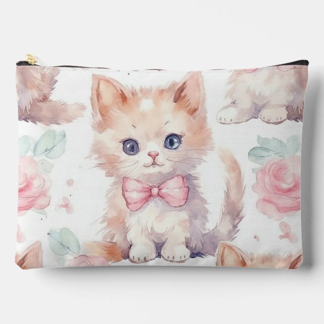 Sweet Pink and White Baby Animal Print Accessory Pouch (Front)