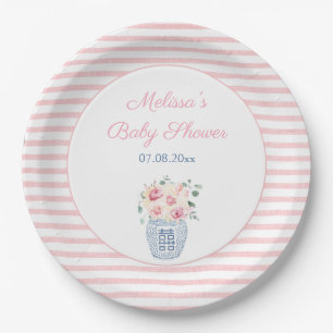 Sweet Pink And White Floral Girl Baby Shower Party Paper Plates