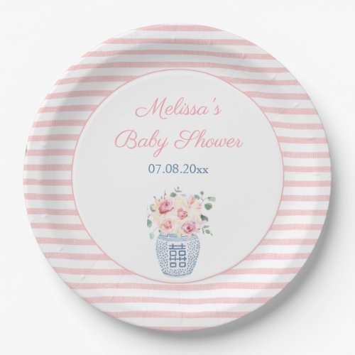 Sweet Pink And White Floral Girl Baby Shower Party Paper Plates