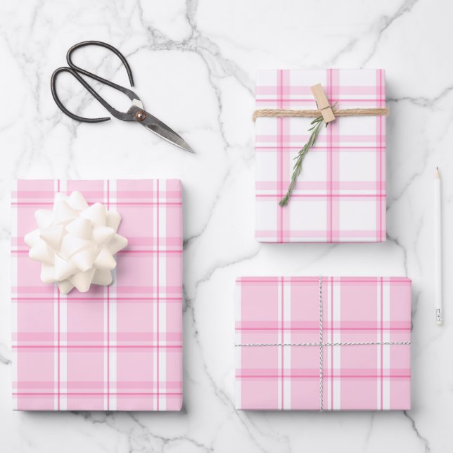 Sweet Pink and White Plaid Patterned Wrapping Paper Sheets (Front)